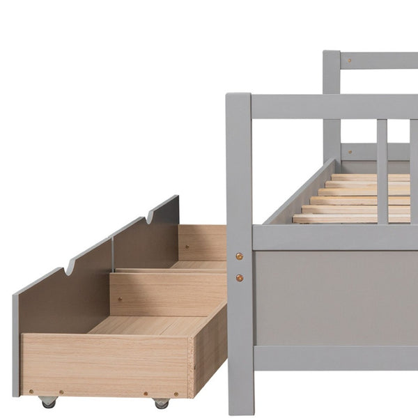 HomeRoots Gray Wood Full Daybed Frame with Storage Drawers - Modern Design for Guest Rooms & Multi-Use Spaces 606899