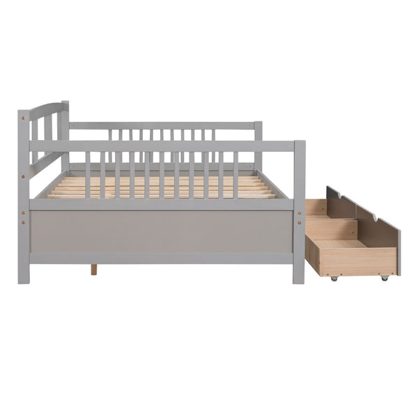 HomeRoots Gray Wood Full Daybed Frame with Storage Drawers - Modern Design for Guest Rooms & Multi-Use Spaces 606899