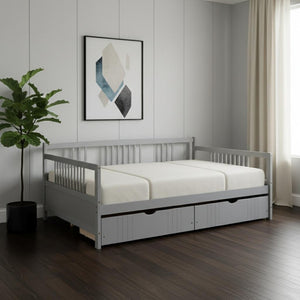HomeRoots Gray Wood Full Daybed Frame with Storage Drawers - Modern Design for Guest Rooms & Multi-Use Spaces 606899
