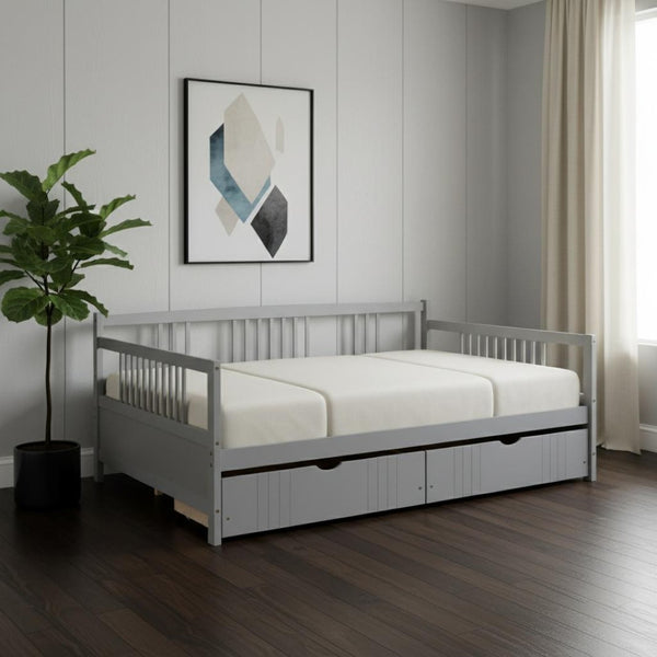 HomeRoots Gray Wood Full Daybed Frame with Storage Drawers - Modern Design for Guest Rooms & Multi-Use Spaces 606899