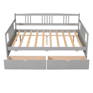 HomeRoots Gray Wood Full Daybed Frame with Storage Drawers - Modern Design for Guest Rooms & Multi-Use Spaces 606899