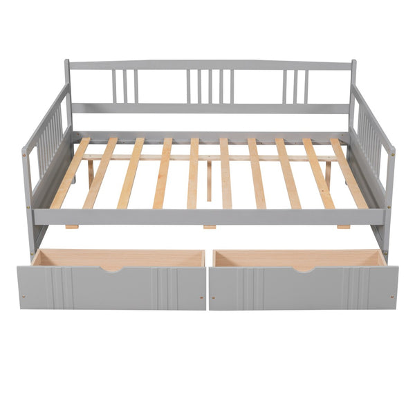 HomeRoots Gray Wood Full Daybed Frame with Storage Drawers - Modern Design for Guest Rooms & Multi-Use Spaces 606899