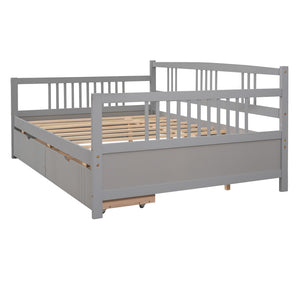 HomeRoots Gray Wood Full Daybed Frame with Storage Drawers - Modern Design for Guest Rooms & Multi-Use Spaces 606899