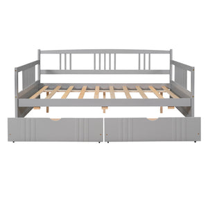 HomeRoots Gray Wood Full Daybed Frame with Storage Drawers - Modern Design for Guest Rooms & Multi-Use Spaces 606899