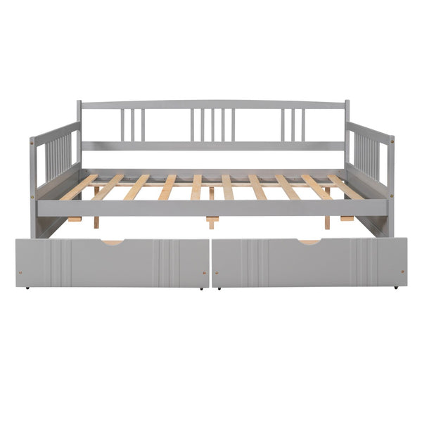 HomeRoots Gray Wood Full Daybed Frame with Storage Drawers - Modern Design for Guest Rooms & Multi-Use Spaces 606899