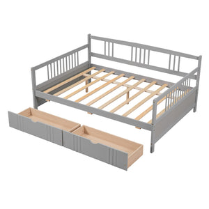 HomeRoots Gray Wood Full Daybed Frame with Storage Drawers - Modern Design for Guest Rooms & Multi-Use Spaces 606899