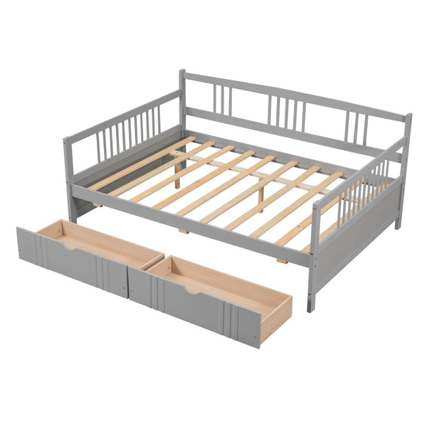 HomeRoots Gray Wood Full Daybed Frame with Storage Drawers - Modern Design for Guest Rooms & Multi-Use Spaces 606899