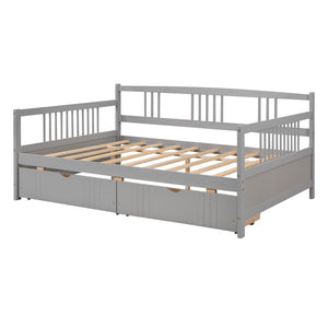 HomeRoots Gray Wood Full Daybed Frame with Storage Drawers - Modern Design for Guest Rooms & Multi-Use Spaces 606899