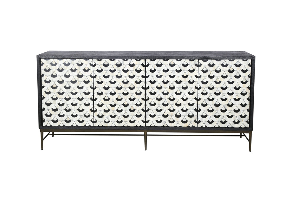 Basset Mirror Klaus Server - Elegant Modern Traditional Design With Scalloped Pattern & Gold Accents For Stylish Storage Black Wood,Bone,Resin,Metal 6069-dr-576
