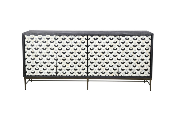 Basset Mirror Klaus Server - Elegant Modern Traditional Design With Scalloped Pattern & Gold Accents For Stylish Storage Black Wood,Bone,Resin,Metal 6069-dr-576