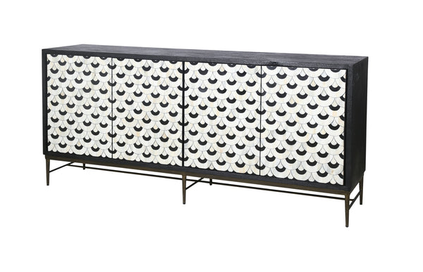 Basset Mirror Klaus Server - Elegant Modern Traditional Design With Scalloped Pattern & Gold Accents For Stylish Storage Black Wood,Bone,Resin,Metal 6069-dr-576