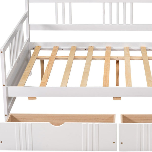 HomeRoots White Wood Full Daybed Frame with Drawers - Stylish, Versatile Design for Sleep and Storage Solutions 606900