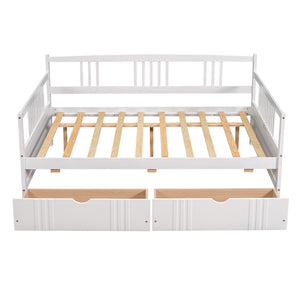 HomeRoots White Wood Full Daybed Frame with Drawers - Stylish, Versatile Design for Sleep and Storage Solutions 606900