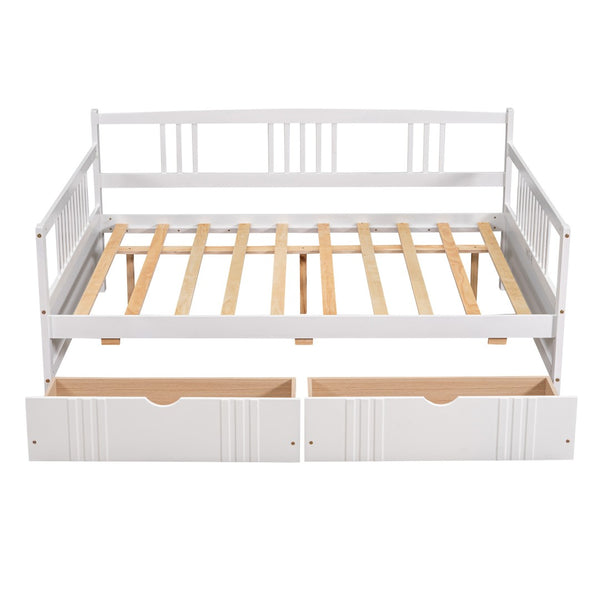 HomeRoots White Wood Full Daybed Frame with Drawers - Stylish, Versatile Design for Sleep and Storage Solutions 606900