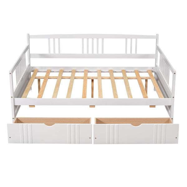 HomeRoots White Wood Full Daybed Frame with Drawers - Stylish, Versatile Design for Sleep and Storage Solutions 606900