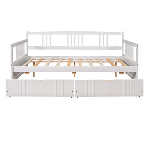 HomeRoots White Wood Full Daybed Frame with Drawers - Stylish, Versatile Design for Sleep and Storage Solutions 606900