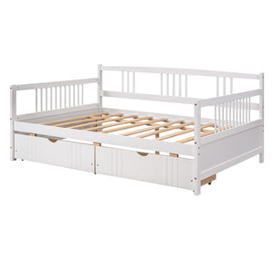 HomeRoots White Wood Full Daybed Frame with Drawers - Stylish, Versatile Design for Sleep and Storage Solutions 606900