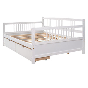 HomeRoots White Wood Full Daybed Frame with Drawers - Stylish, Versatile Design for Sleep and Storage Solutions 606900
