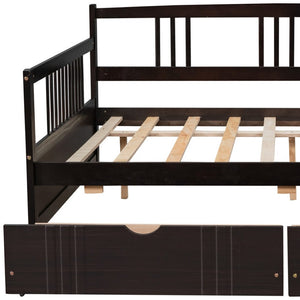 HomeRoots Espresso Wood Full Daybed Frame with Built-in Storage, Elegant Design for Versatile Bedroom Use 606901