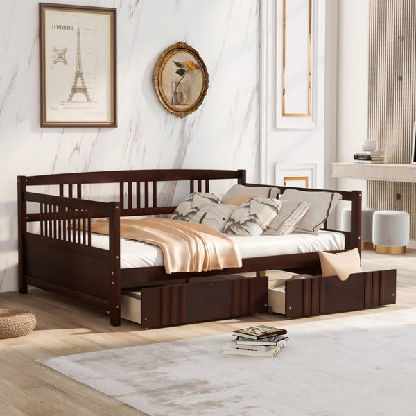 HomeRoots Espresso Wood Full Daybed Frame with Built-in Storage, Elegant Design for Versatile Bedroom Use 606901