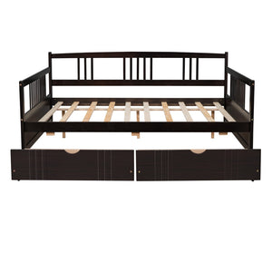 HomeRoots Espresso Wood Full Daybed Frame with Built-in Storage, Elegant Design for Versatile Bedroom Use 606901