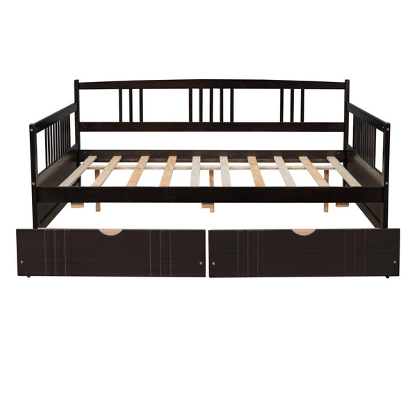 HomeRoots Espresso Wood Full Daybed Frame with Built-in Storage, Elegant Design for Versatile Bedroom Use 606901