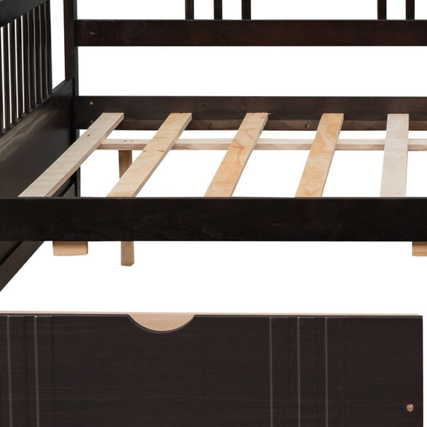 HomeRoots Espresso Wood Full Daybed Frame with Built-in Storage, Elegant Design for Versatile Bedroom Use 606901