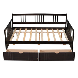 HomeRoots Espresso Wood Full Daybed Frame with Built-in Storage, Elegant Design for Versatile Bedroom Use 606901
