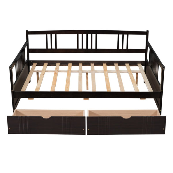 HomeRoots Espresso Wood Full Daybed Frame with Built-in Storage, Elegant Design for Versatile Bedroom Use 606901