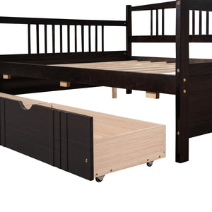 HomeRoots Espresso Wood Full Daybed Frame with Built-in Storage, Elegant Design for Versatile Bedroom Use 606901