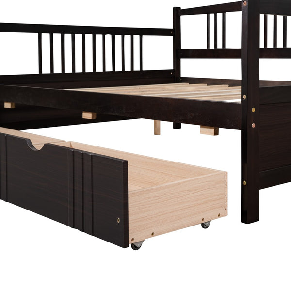 HomeRoots Espresso Wood Full Daybed Frame with Built-in Storage, Elegant Design for Versatile Bedroom Use 606901