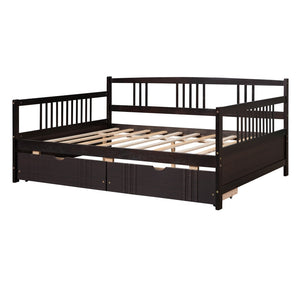HomeRoots Espresso Wood Full Daybed Frame with Built-in Storage, Elegant Design for Versatile Bedroom Use 606901