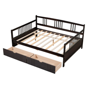 HomeRoots Espresso Wood Full Daybed Frame with Built-in Storage, Elegant Design for Versatile Bedroom Use 606901