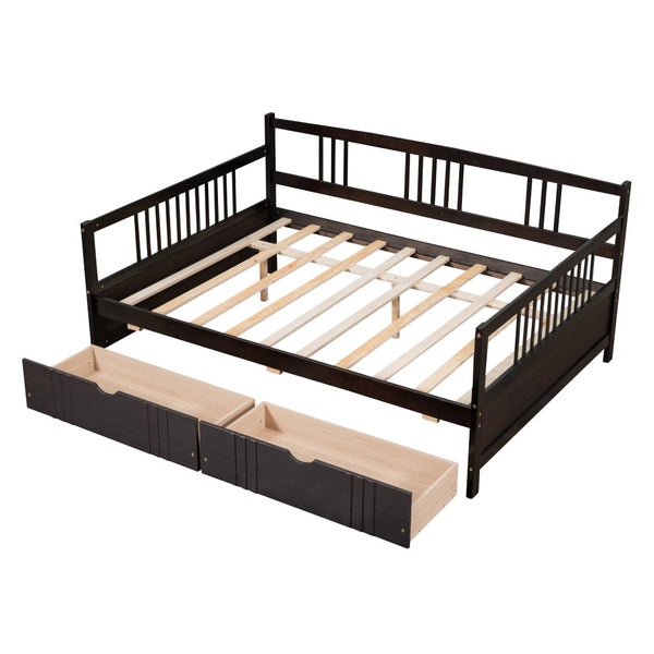 HomeRoots Espresso Wood Full Daybed Frame with Built-in Storage, Elegant Design for Versatile Bedroom Use 606901