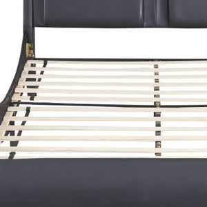 HomeRoots Black Faux Leather Upholstered Full Bed Frame - Modern Design, Padded Headboard & Easy Maintenance 606904