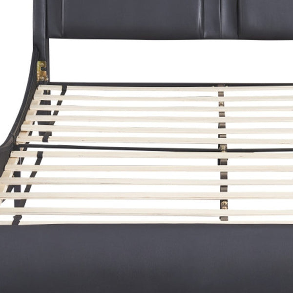 HomeRoots Black Faux Leather Upholstered Full Bed Frame - Modern Design, Padded Headboard & Easy Maintenance 606904