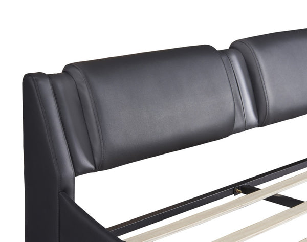 HomeRoots Black Faux Leather Upholstered Full Bed Frame - Modern Design, Padded Headboard & Easy Maintenance 606904