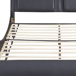 HomeRoots Black Tufted Faux Leather Queen Bed Frame - Stylish Upholstered Design with Comfort & Support 606905