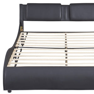 HomeRoots Black Tufted Faux Leather Queen Bed Frame - Stylish Upholstered Design with Comfort & Support 606905