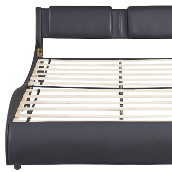 HomeRoots Black Tufted Faux Leather Queen Bed Frame - Stylish Upholstered Design with Comfort & Support 606905
