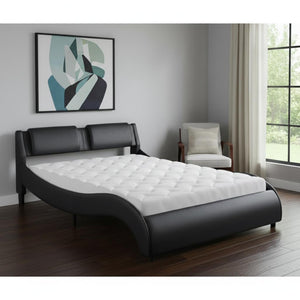 HomeRoots Black Tufted Faux Leather Queen Bed Frame - Stylish Upholstered Design with Comfort & Support 606905