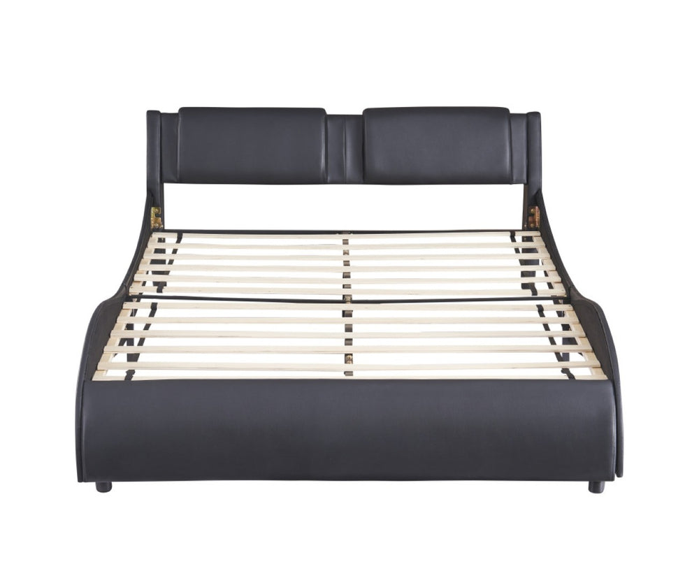 HomeRoots Black Tufted Faux Leather Queen Bed Frame - Stylish Upholstered Design with Comfort & Support 606905