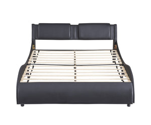 HomeRoots Black Tufted Faux Leather Queen Bed Frame - Stylish Upholstered Design with Comfort & Support 606905