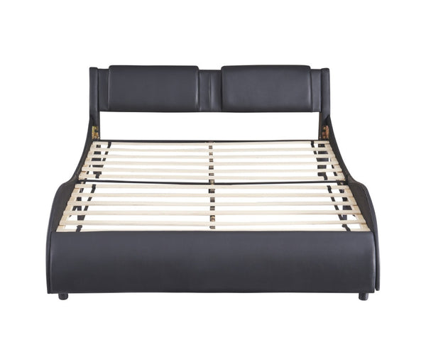 HomeRoots Black Tufted Faux Leather Queen Bed Frame - Stylish Upholstered Design with Comfort & Support 606905