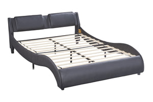 HomeRoots Black Tufted Faux Leather Queen Bed Frame - Stylish Upholstered Design with Comfort & Support 606905