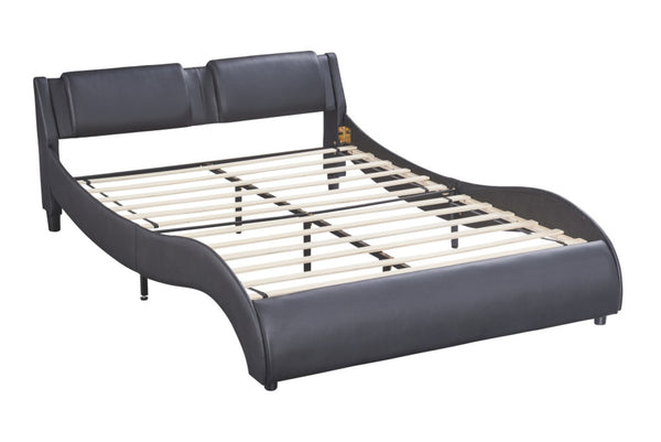 HomeRoots Black Tufted Faux Leather Queen Bed Frame - Stylish Upholstered Design with Comfort & Support 606905