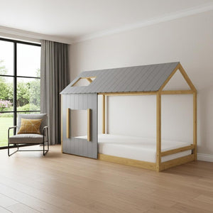 HomeRoots Gray Wood Twin House Bed - Modern Minimalist Design with Sturdy Support for Stylish Comfort in Any Room 606907