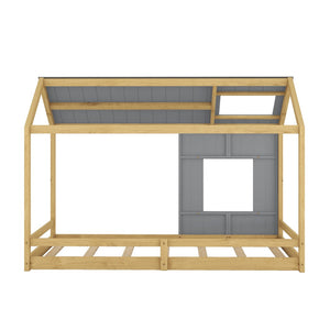 HomeRoots Gray Wood Twin House Bed - Modern Minimalist Design with Sturdy Support for Stylish Comfort in Any Room 606907