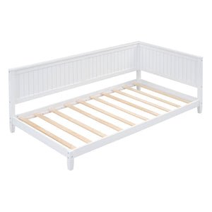 HomeRoots White Wood Twin Daybed Frame – Stylish Multi-Functional Bed & Seating for Small Spaces, Easy Setup! 606909