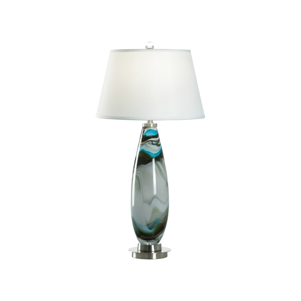 Wildwood Flora Art Glass Table Lamp With Handcrafted Aqua Blue-Green Shades, Brushed Nickel Base, 34.5"H 60691